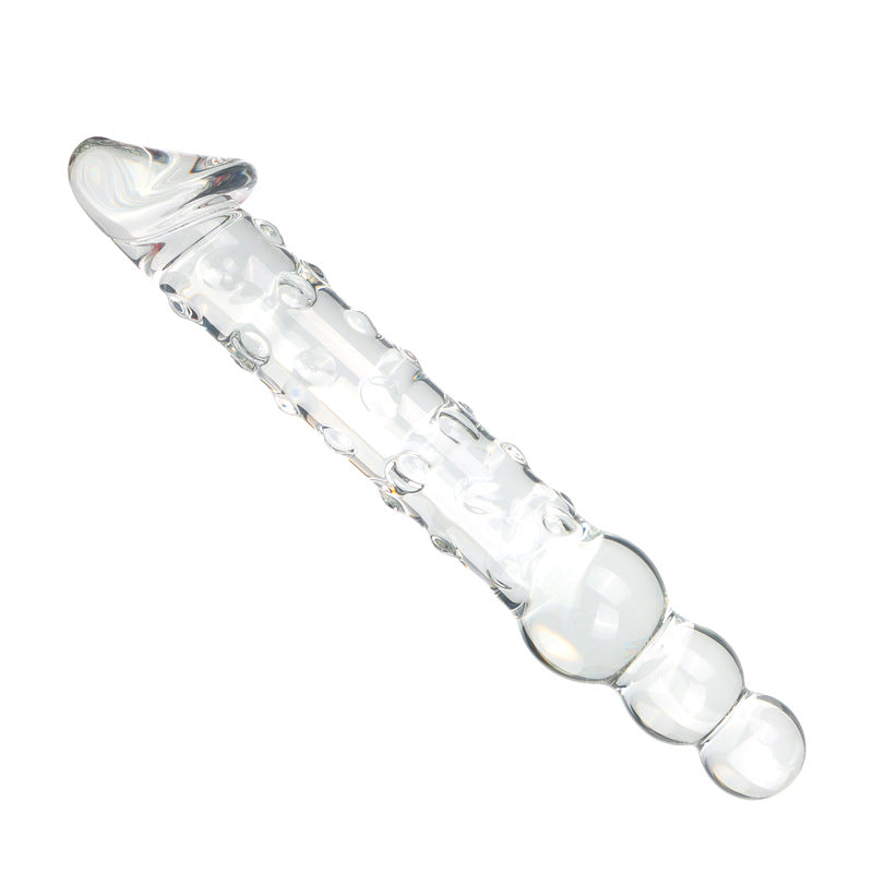 Glass Double Ended Dildo Beaded Suction Kính Trong Đôi