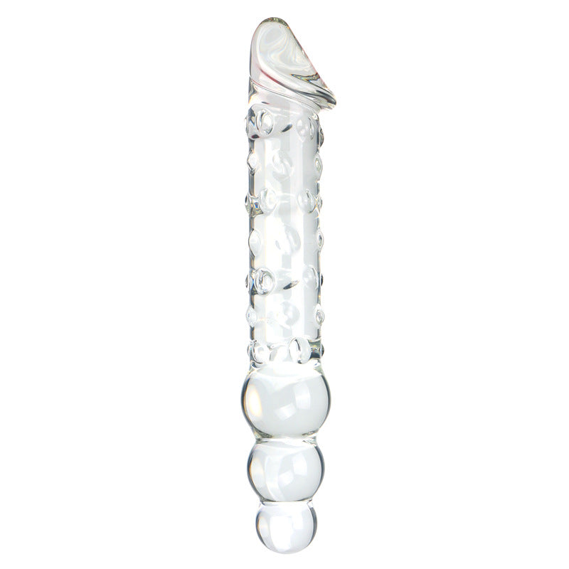 Glass Double Ended Dildo Beaded Suction Kính Trong Đôi