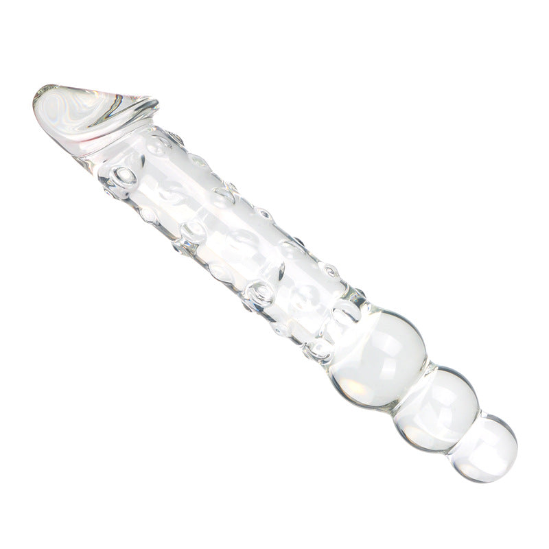 Glass Double Ended Dildo Beaded Suction Kính Trong Đôi