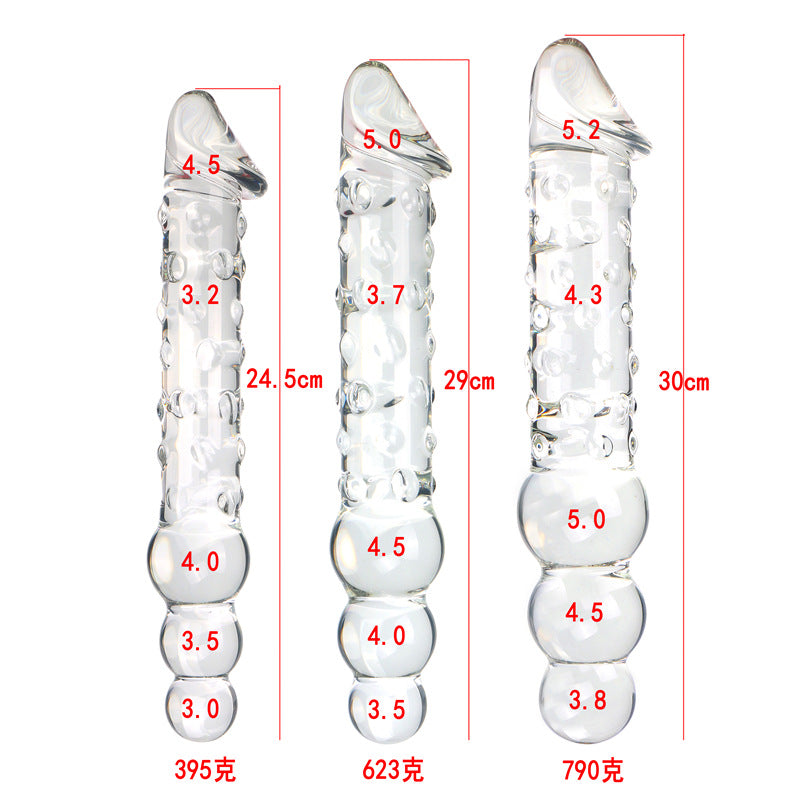 Glass Double Ended Dildo Beaded Suction Kính Trong Đôi