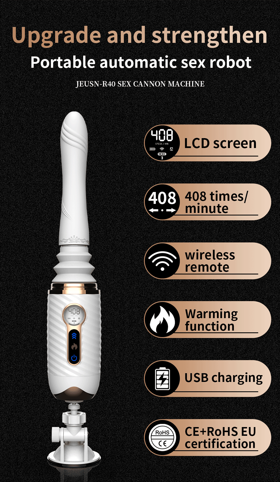 JEUSN R40 Sex Machine 408 RPM Phụ Nữ Rung Mạnh Mãnh Liệt
