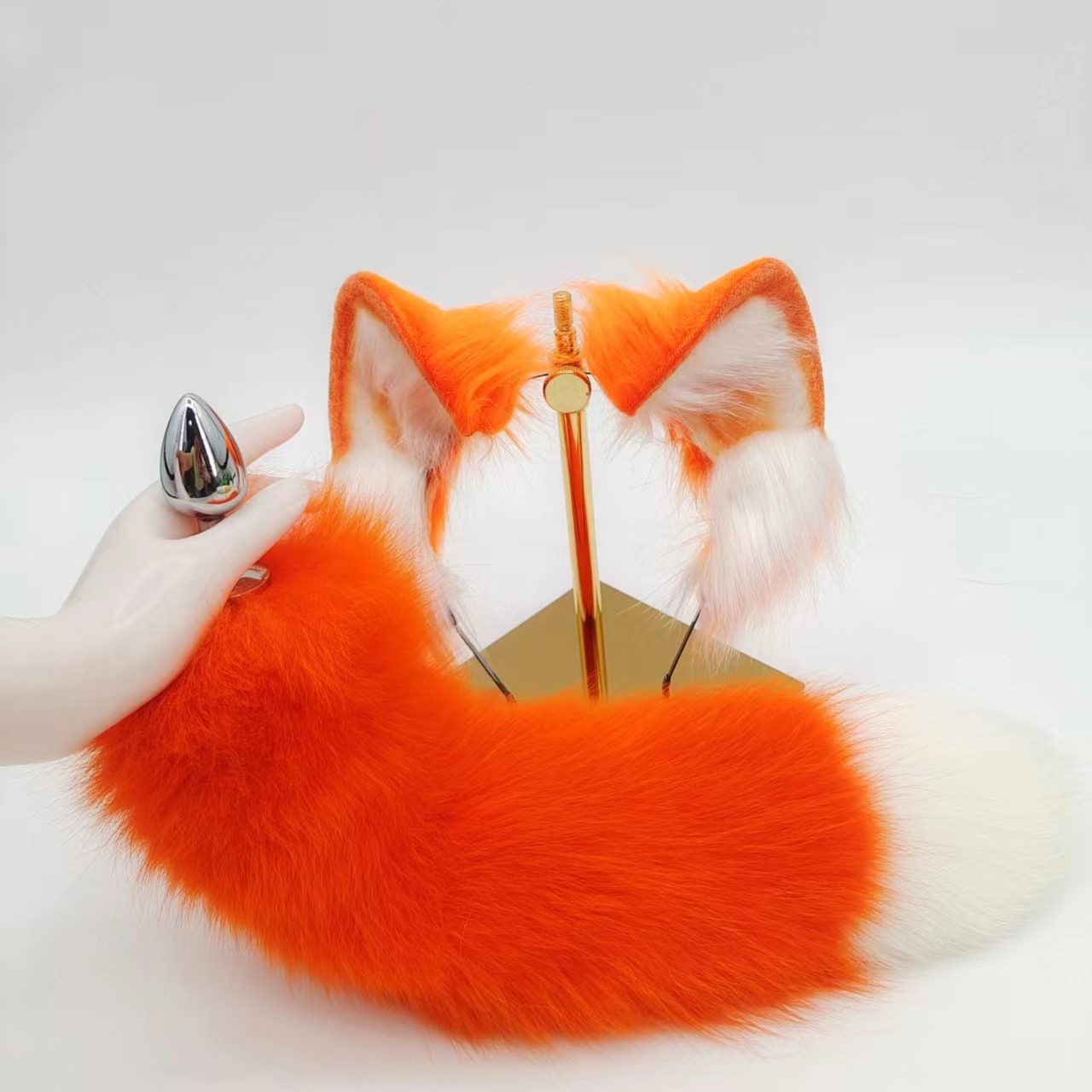 Orange Fox Tail Plug Đuôi Cáo Cam Trắng Dâm Đãng 