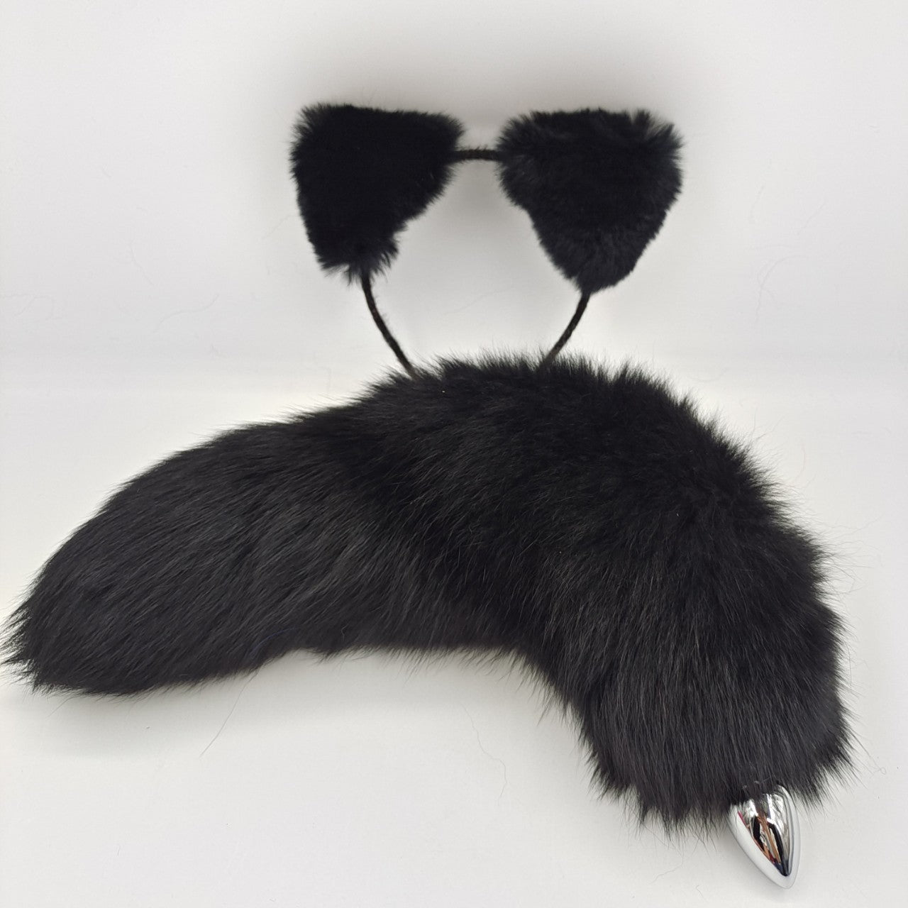 Fluffy Black Fox Tail Đít Cắm Tai Thỏ Đen Cao Cấp