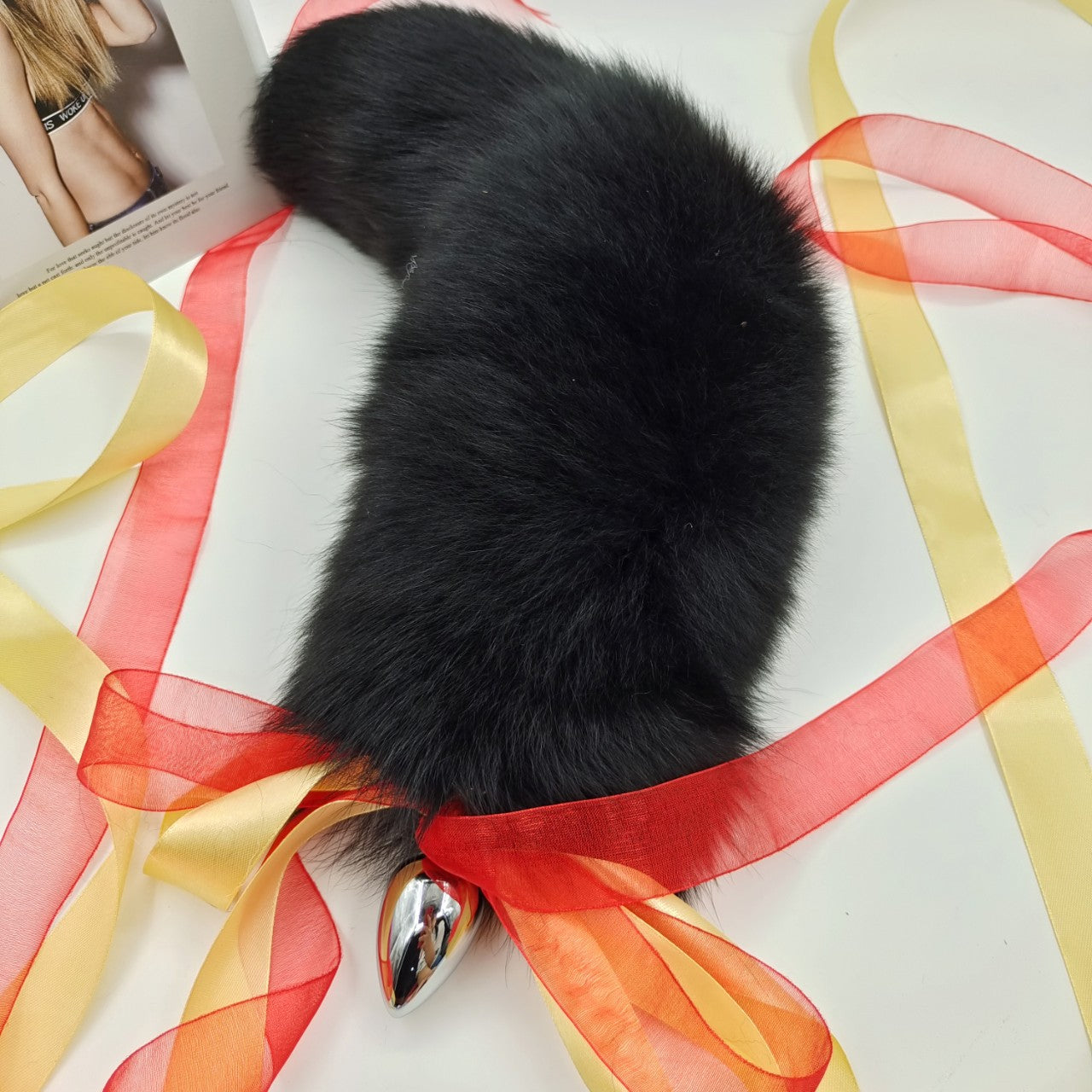 Fluffy Black Fox Tail Đít Cắm Tai Thỏ Đen Cao Cấp