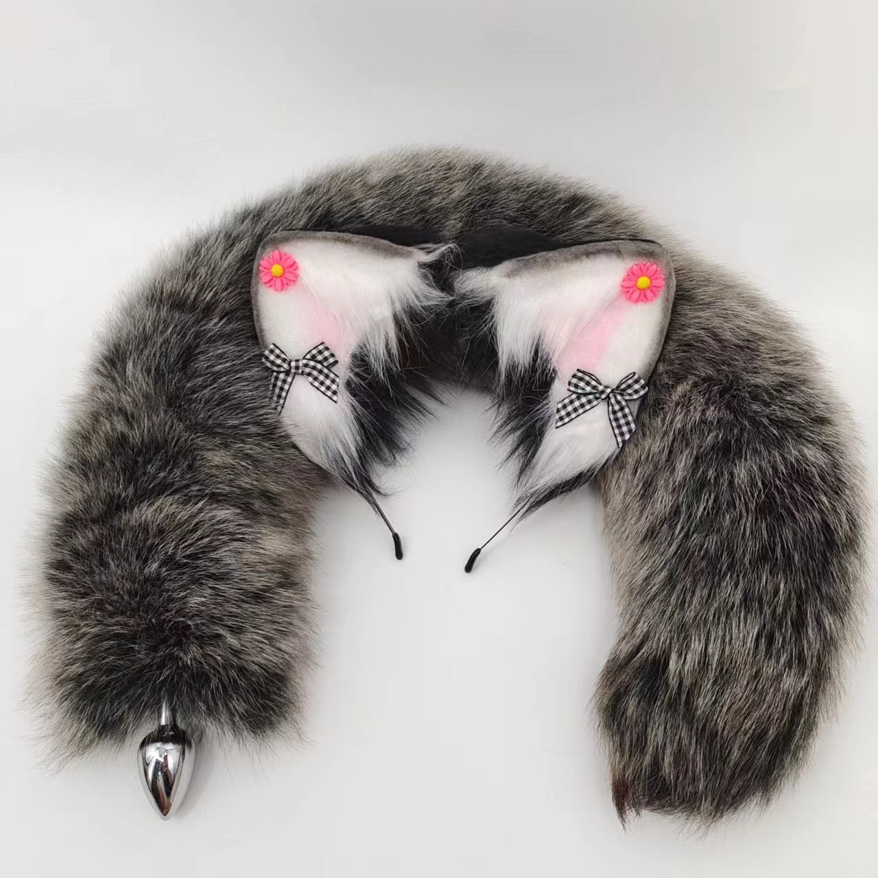 Fox Tail Grey Stainless Steel Plug Cáo Hoang Dã