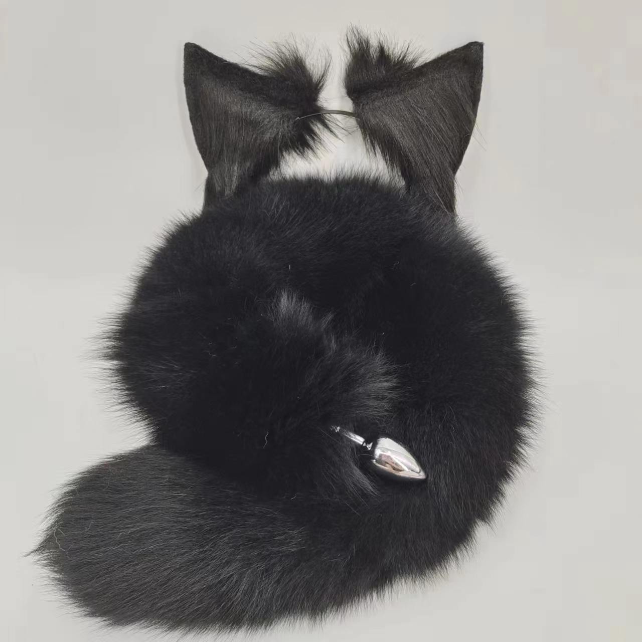 Fox Tail Plug Lông Đen Shiny Black Kim Loại Quyến Rũ Đuôi Cụt Fox Tail Plug Lông Đen Shiny Black Kim Loại Quyến Rũ Đuôi Cụt
