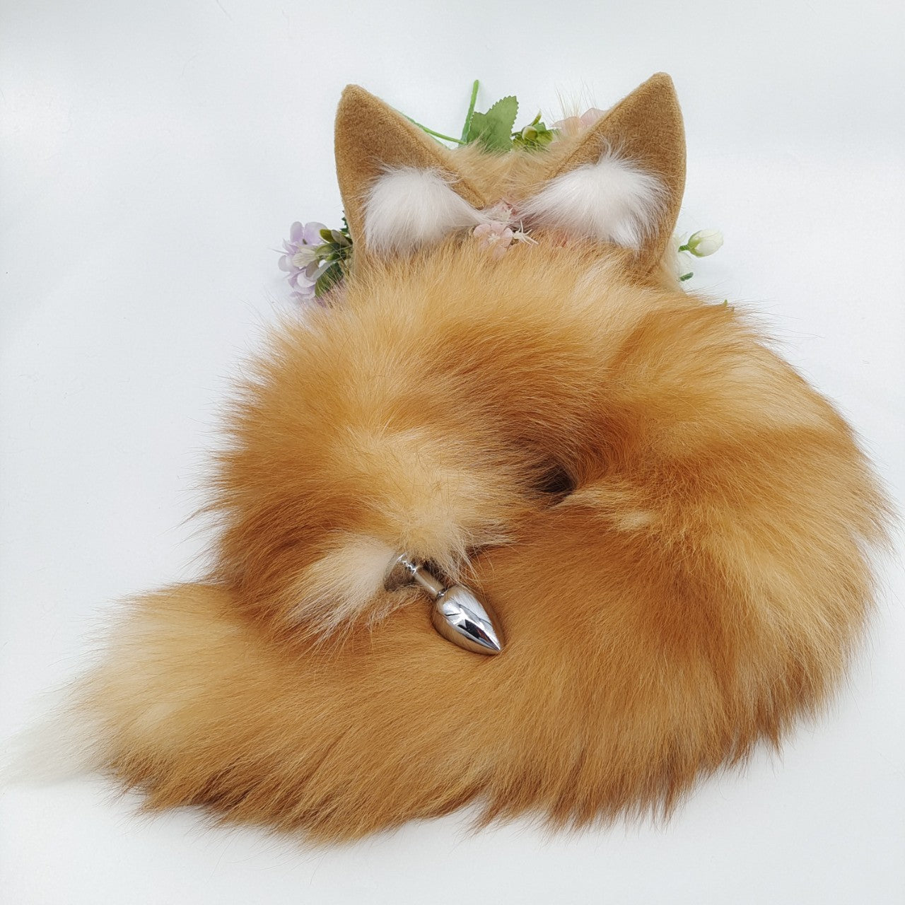 Real Fox tail cam nâu plug lông thật hoang dã quyến rũ