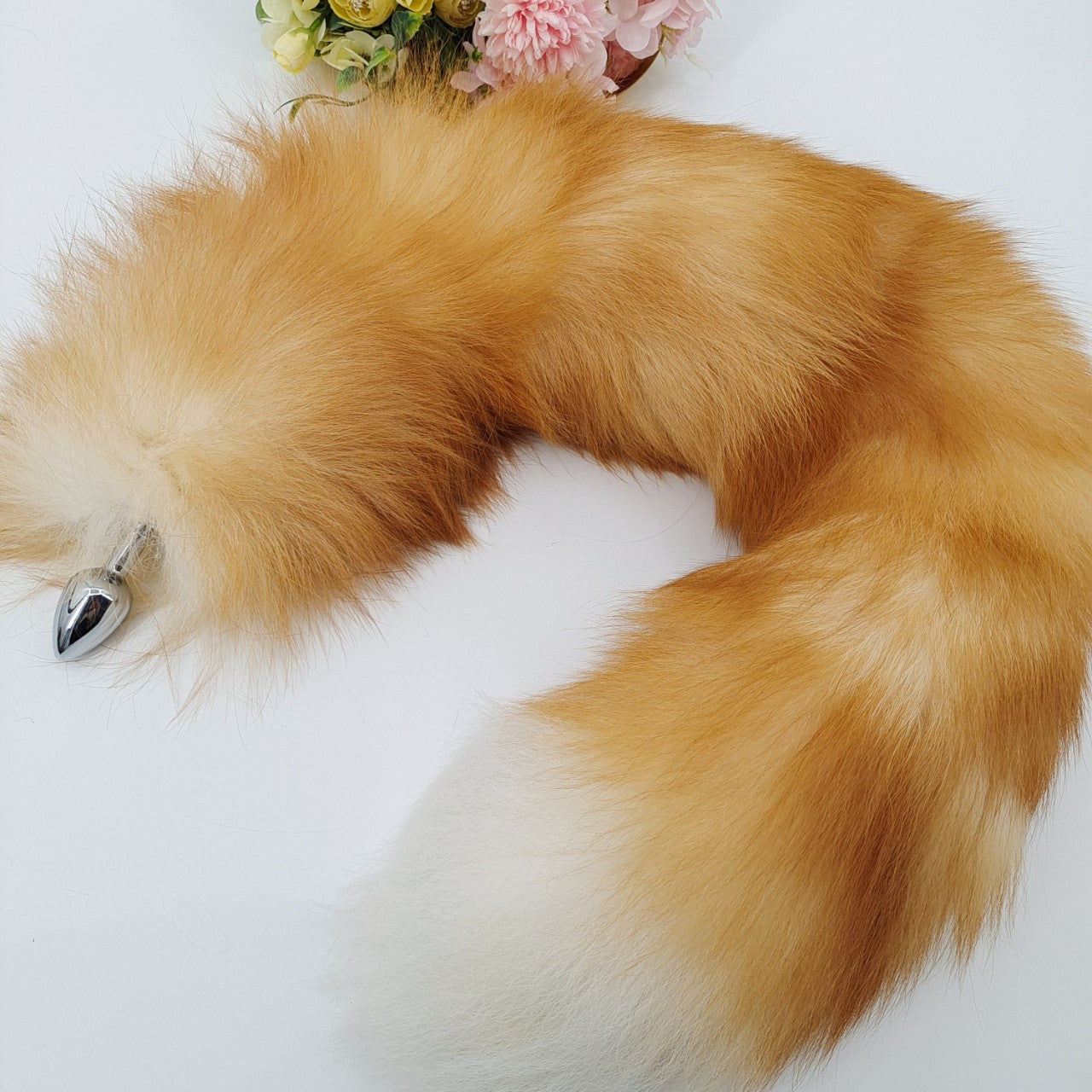 Real Fox tail cam nâu plug lông thật hoang dã quyến rũ