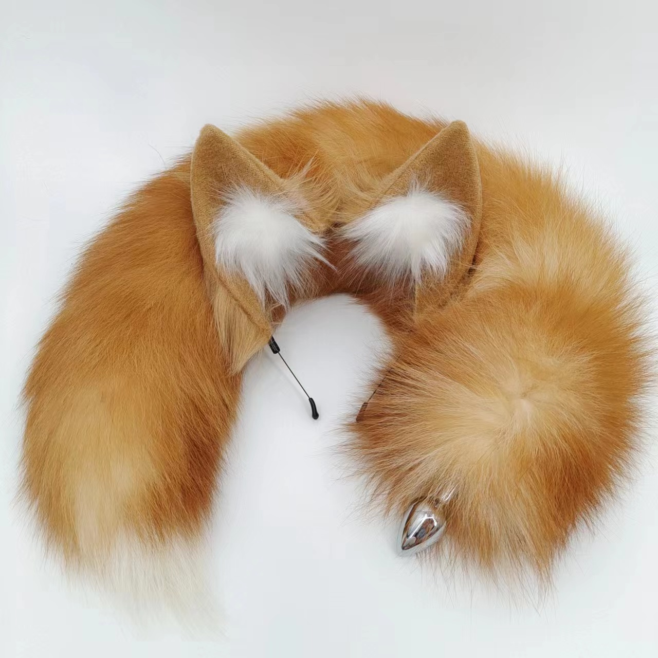 Real Fox tail cam nâu plug lông thật hoang dã quyến rũ