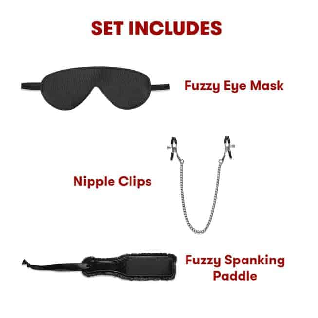 Fuzzy Lovers Bộ Cố Định Giường Đen Mềm Mại Hấp Dẫn