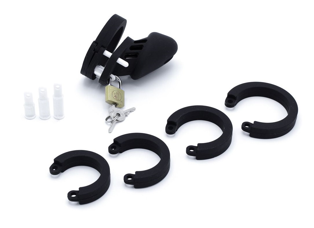 Kiotos Chastity Lock Silicone Đen Nam Giữ Trinh Thoải Mái