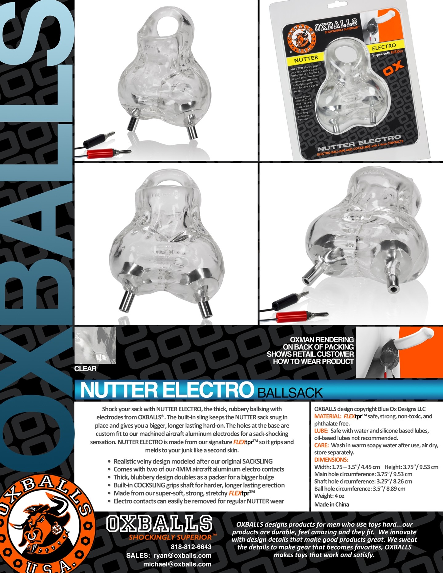 Oxballs Nutter Electro Túi Giật Minh Bạch Kích Thích