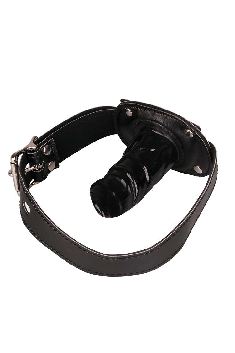 Black Leather Dildo Mouth Gag Bondage Khóa Điều Chỉnh 