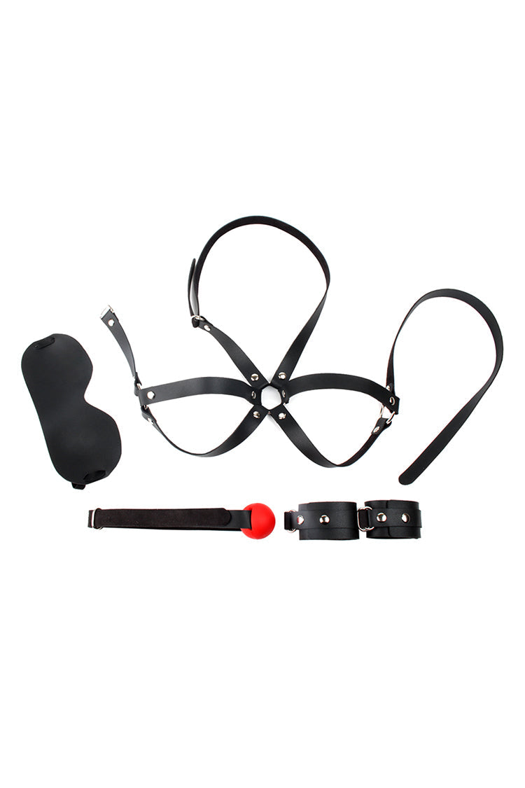 Bộ bondage da beginner 4 món, mù mắt còng tay an toàn