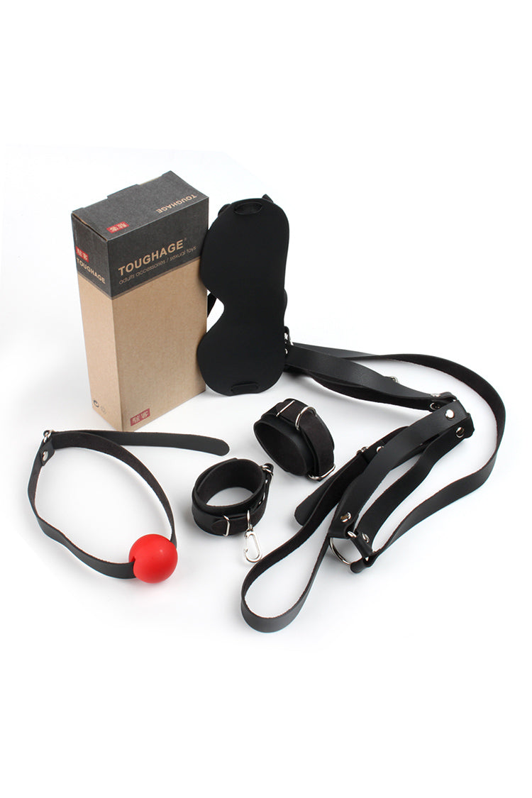 Bộ bondage da beginner 4 món, mù mắt còng tay an toàn