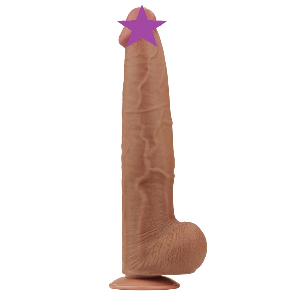 Lovetoy 13.5 Sliding Dildo nâu trượt da thực