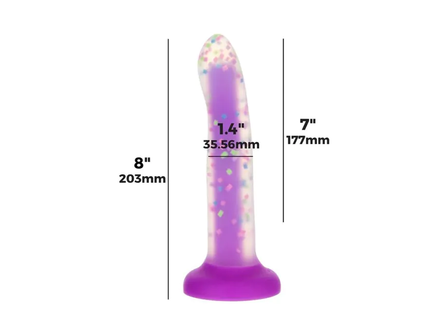 Addiction Rave Dildo 20cm Tím Uốn Cong Lấp Lánh