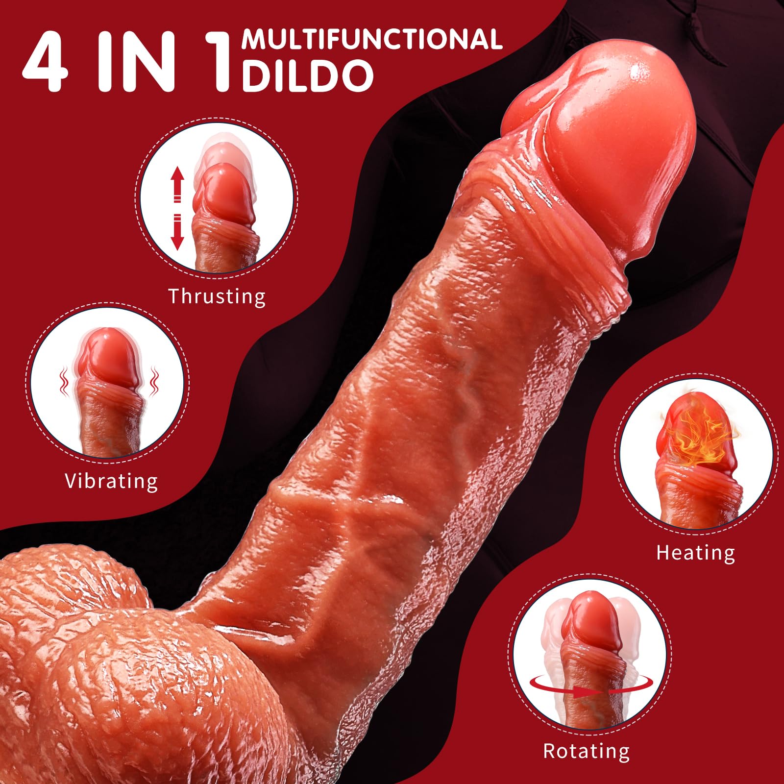 Dildo Đẩy 8.5" Nóng Rung Điều Khiển Siêu Thực