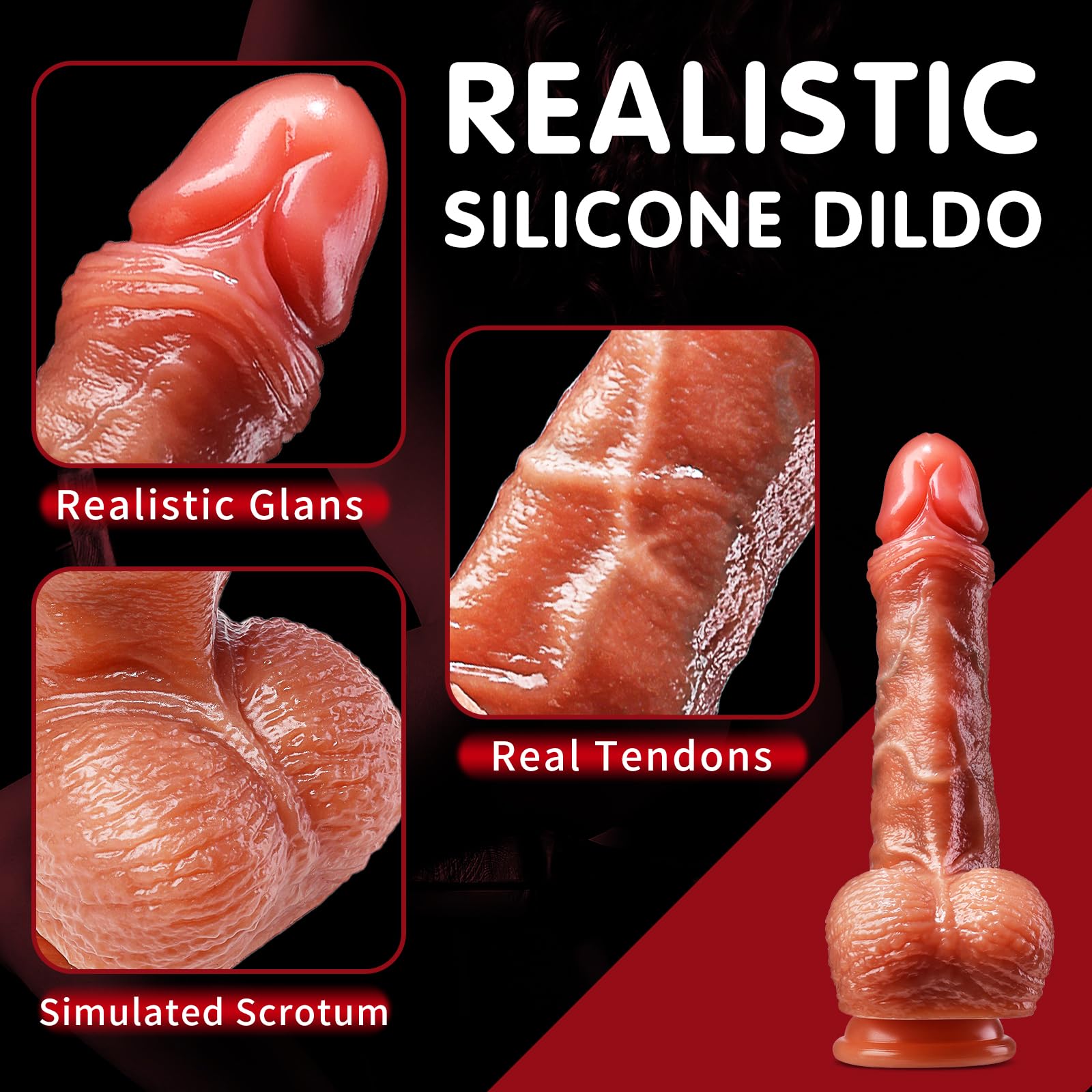Dildo Đẩy 8.5" Nóng Rung Điều Khiển Siêu Thực