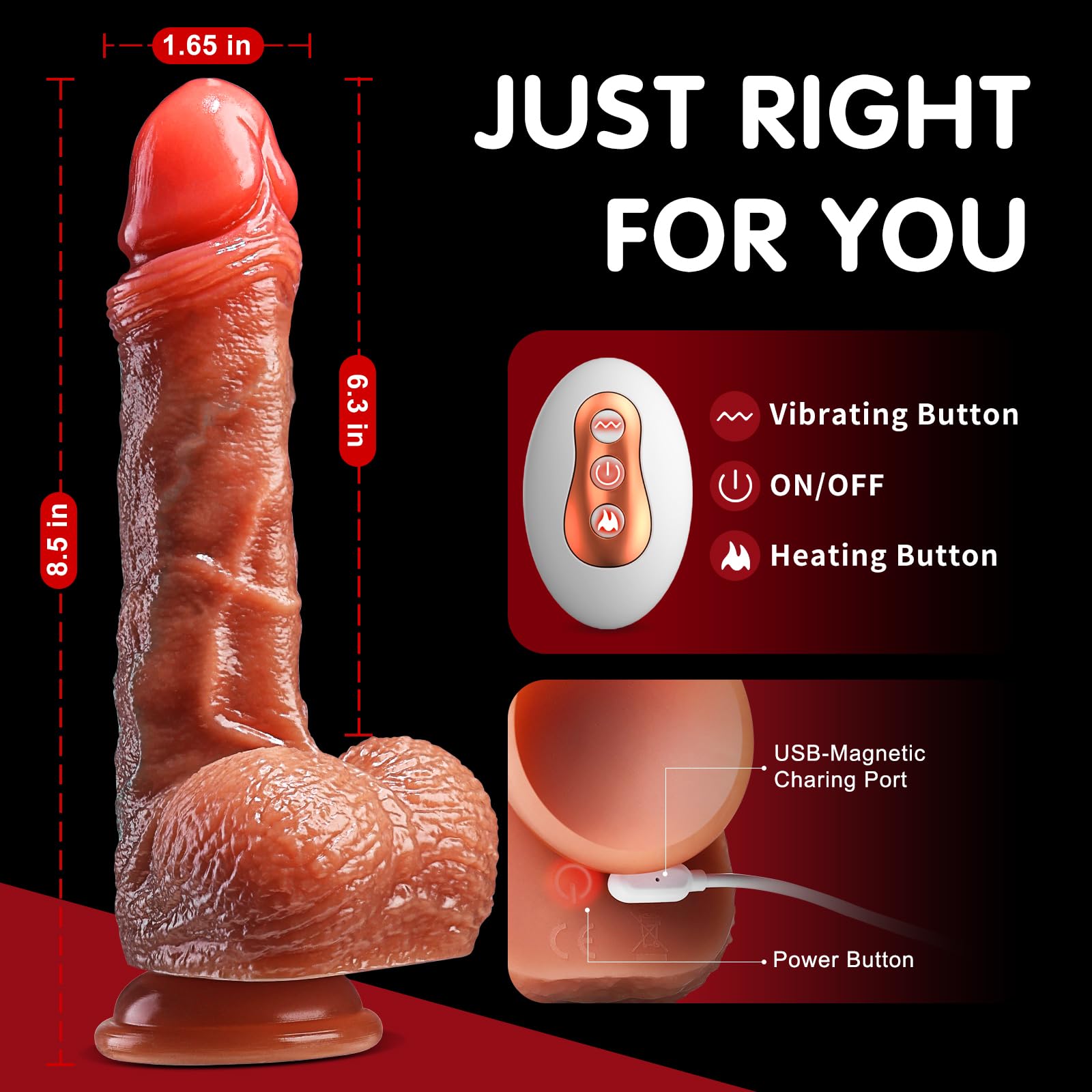 Dildo Đẩy 8.5" Nóng Rung Điều Khiển Siêu Thực