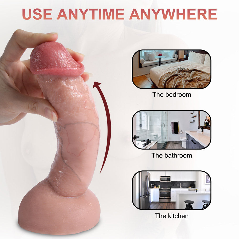 Suction Dildo Cong 21cm Thịt Thực Bám Chắc Hút Hồn Mạnh