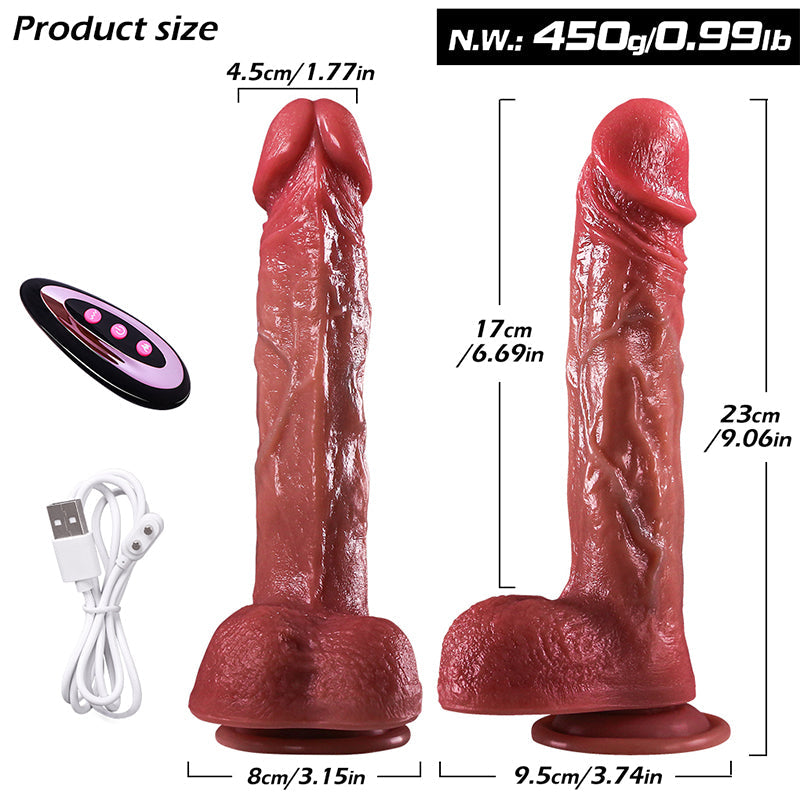 Dildo Rung 9 Inch Đâm Thực Tế Bi Mạnh Đa Chế Độ