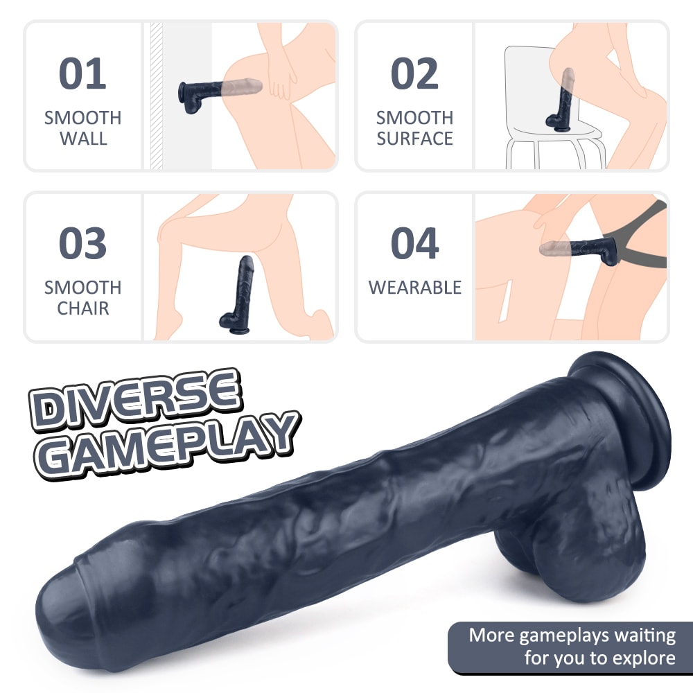 Dildo Đen 9Inch Mềm Lớn An Toàn Khoái Lạc