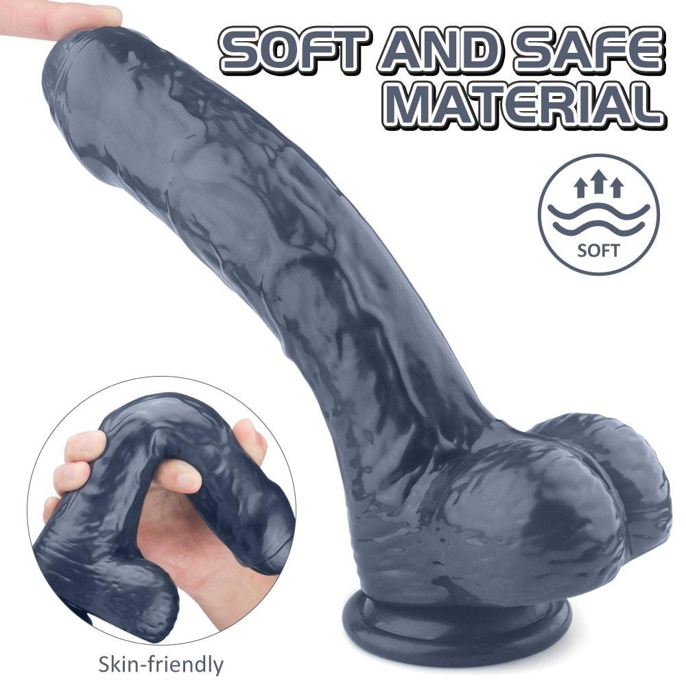 Dildo Đen 9Inch Mềm Lớn An Toàn Khoái Lạc