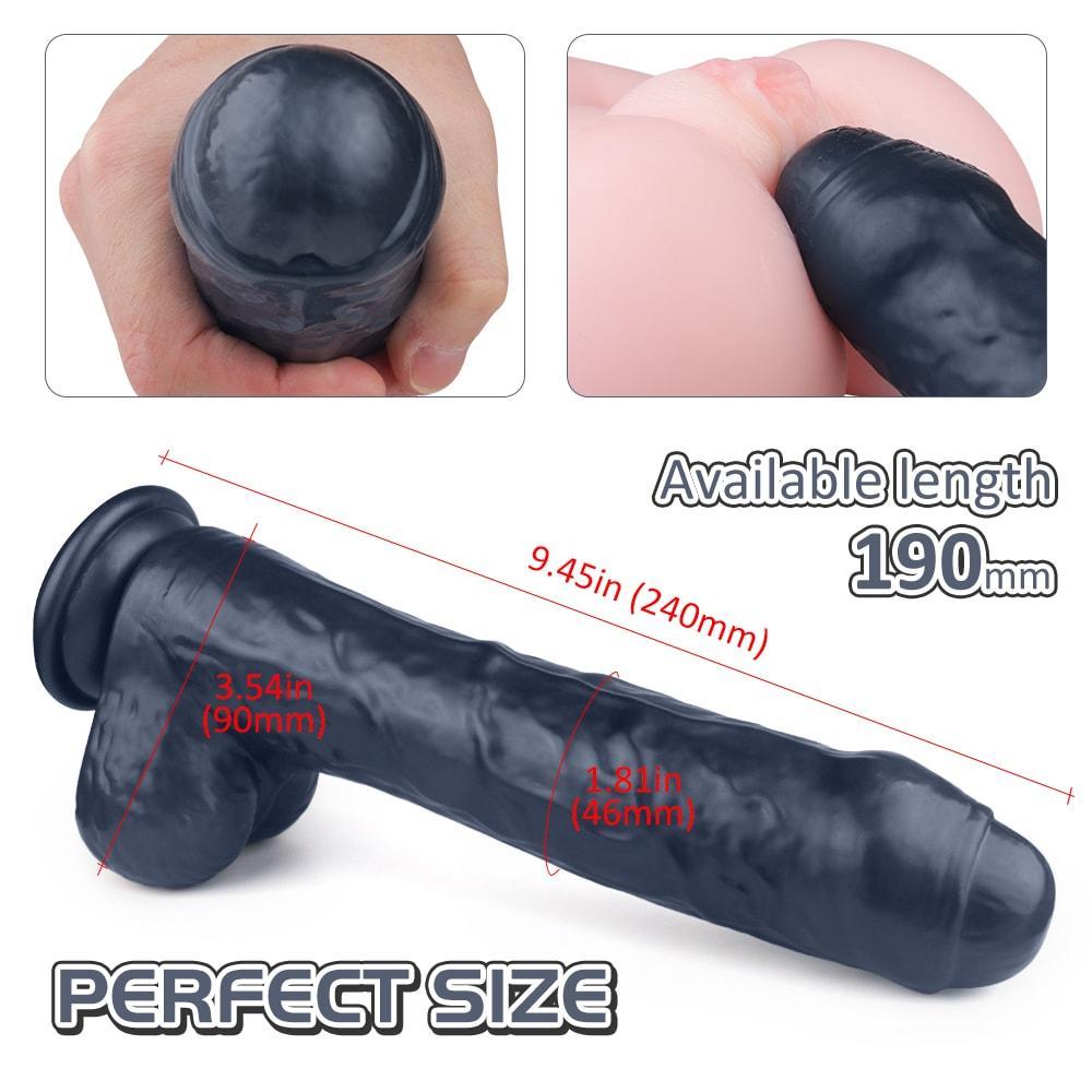 Dildo Đen 9Inch Mềm Lớn An Toàn Khoái Lạc