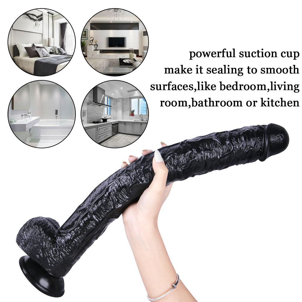Huge Strap On 16 Inch Black Dildo Khổng Lồ Lấp Đầy
