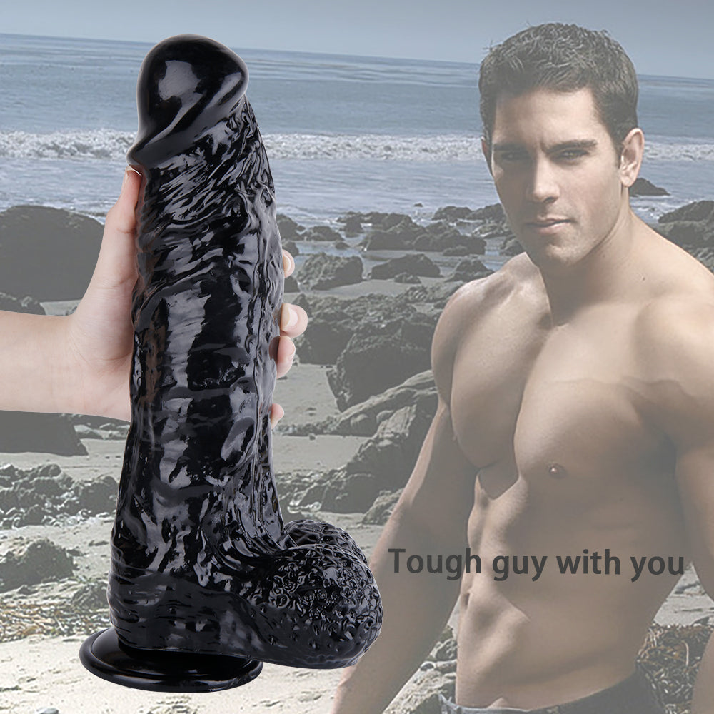 Đai Đeo Dildo Đen 12 Inch Khổng Lồ Thực Tế