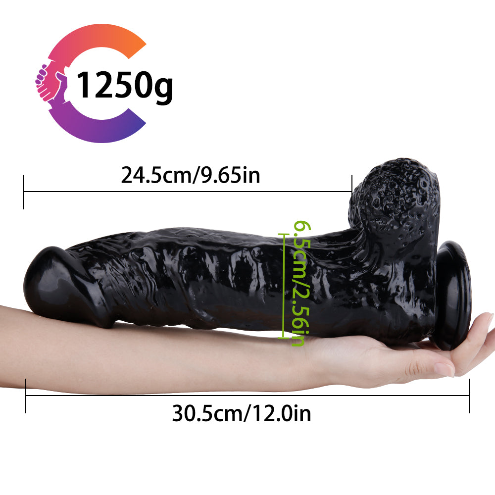 Đai Đeo Dildo Đen 12 Inch Khổng Lồ Thực Tế