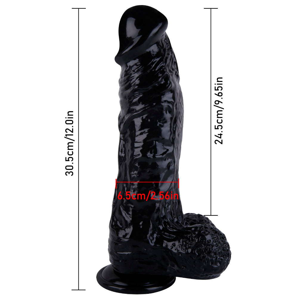 Đai Đeo Dildo Đen 12 Inch Khổng Lồ Thực Tế