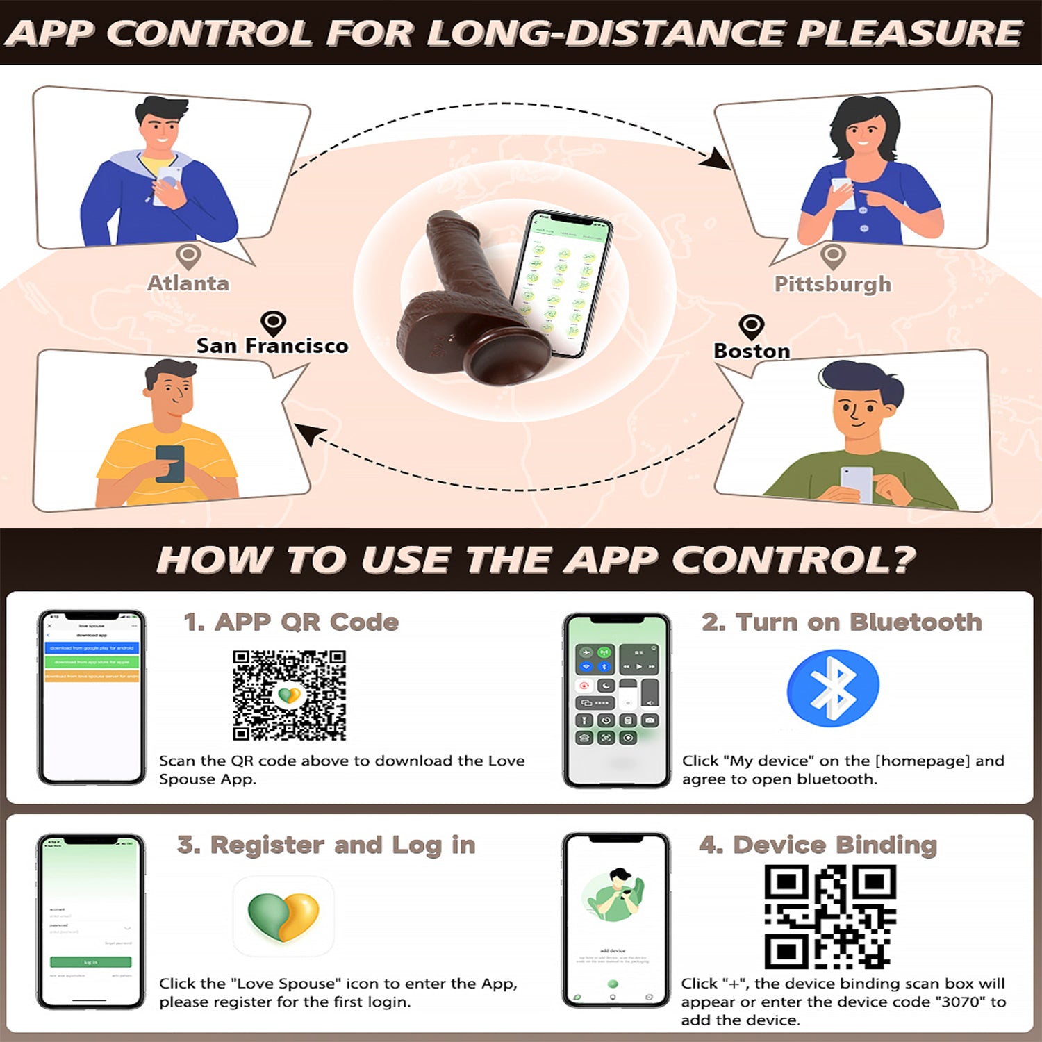 Dildo Rung Đen Bluetooth Đẩy Từ Xa Thăng Hoa