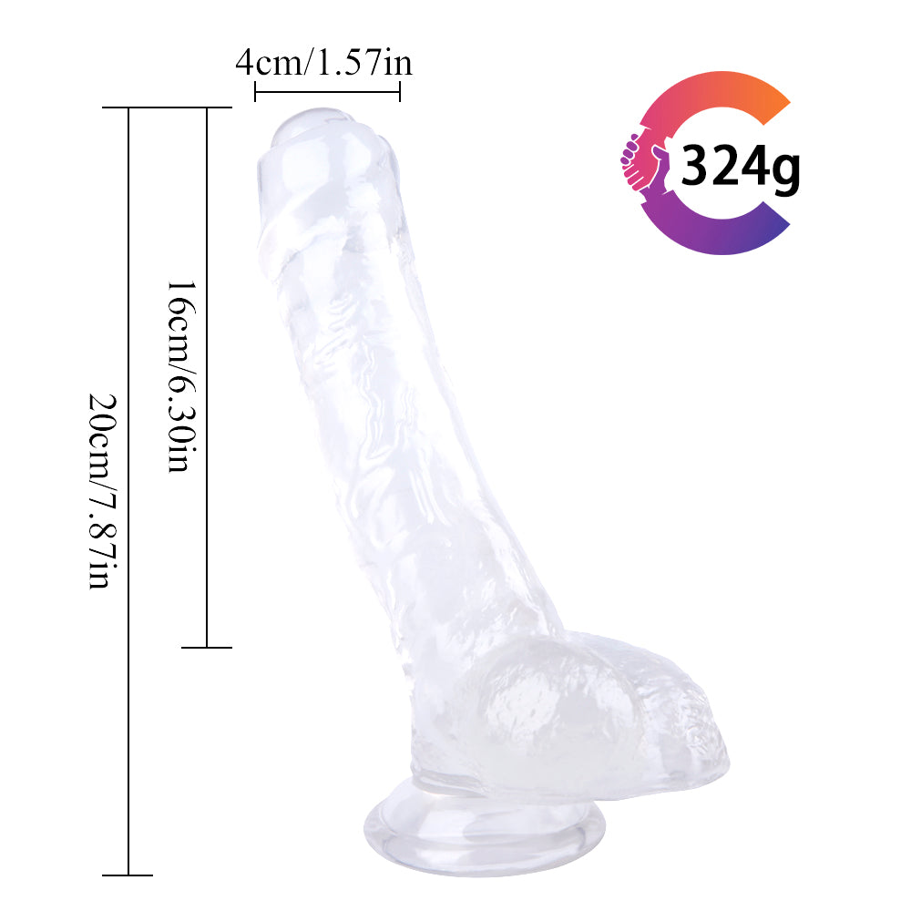 Dildo Jelly Trong 7" Bao Quy Đầu Gân Realistic