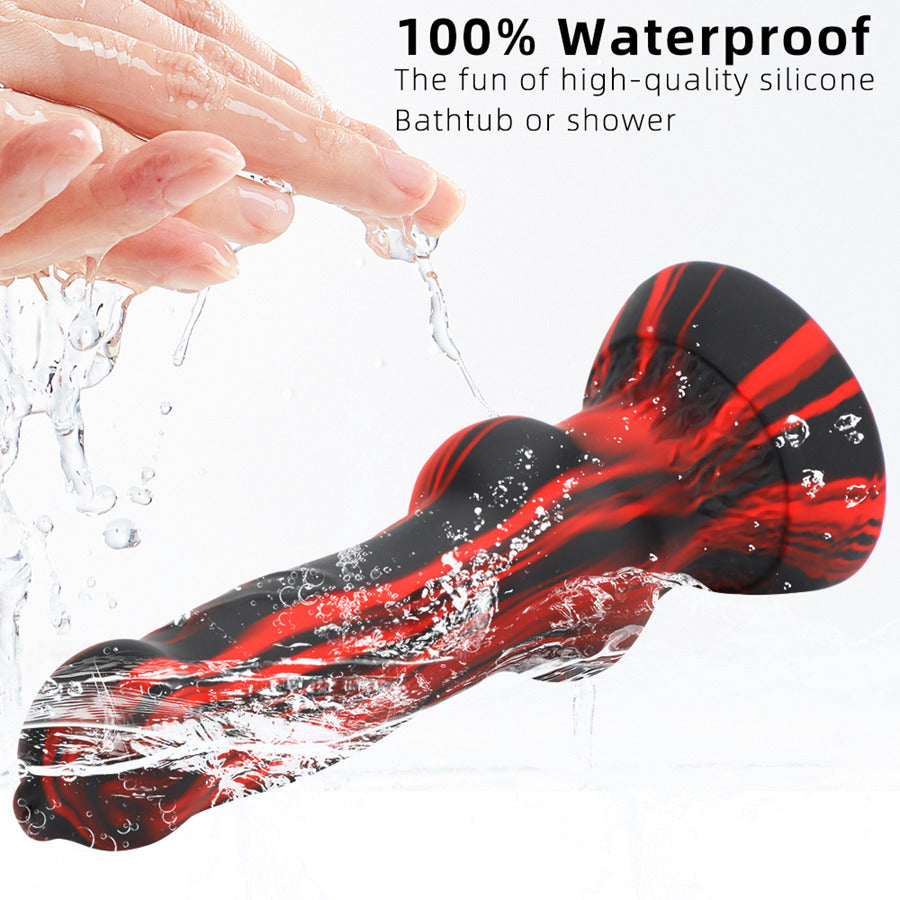 Dog Dildo 7 Inch Knot Đen Đỏ Silicone Thú Vui Lớn