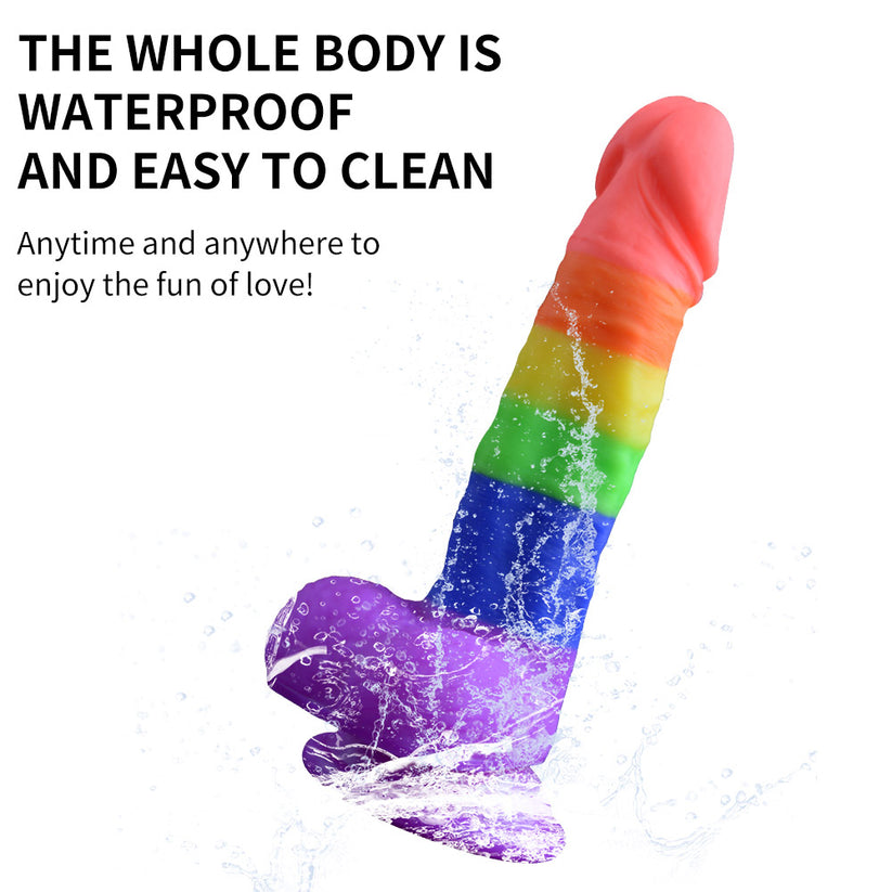Rainbow Dildo Hút 15cm Pổng Đít Đa Sắc
