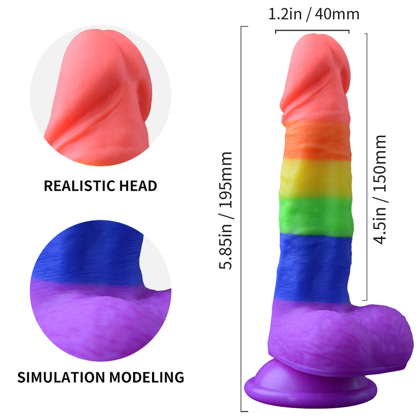 Rainbow Dildo Pổng Đít Hút 15cm Siêu Đa Sắc