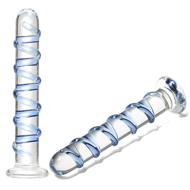 Thủy Tinh Dildo Xanh 18cm, Gân Guốc Đam Mê