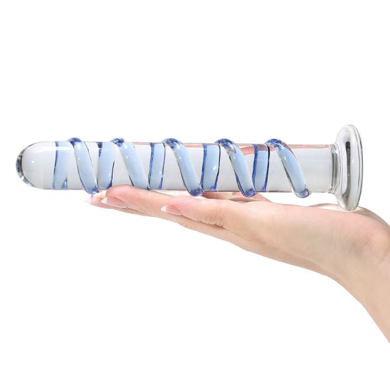 Thủy Tinh Dildo Xanh 18cm, Gân Guốc Đam Mê