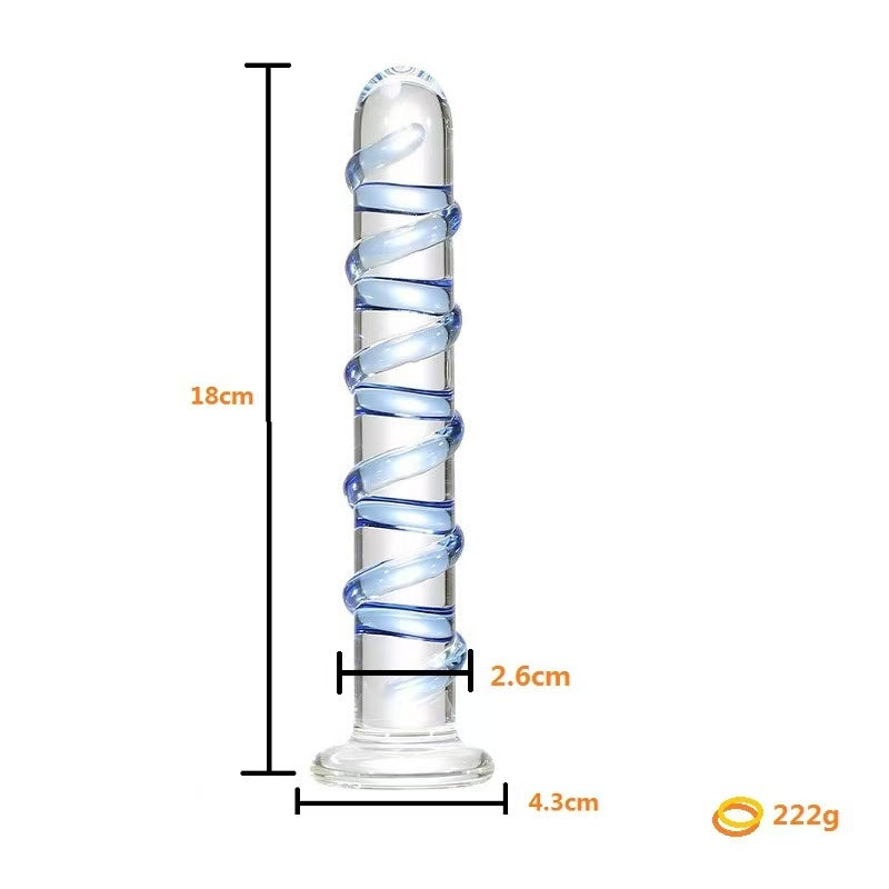 Thủy Tinh Dildo Xanh 18cm, Gân Guốc Đam Mê