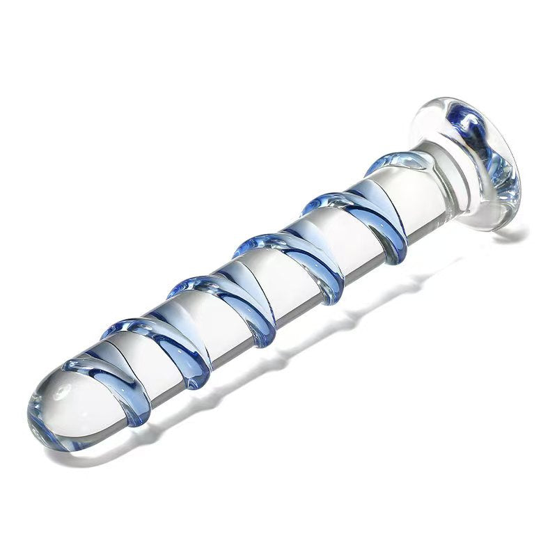 Thủy Tinh Dildo Xanh 18cm, Gân Guốc Đam Mê