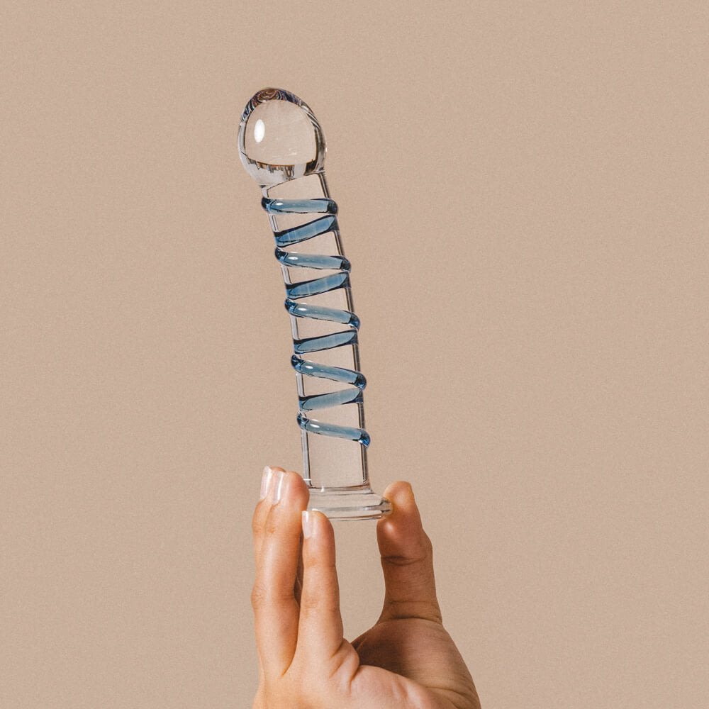 Dương vật anal thủy tinh xanh xoắn mát lạnh kích thích mãnh liệt