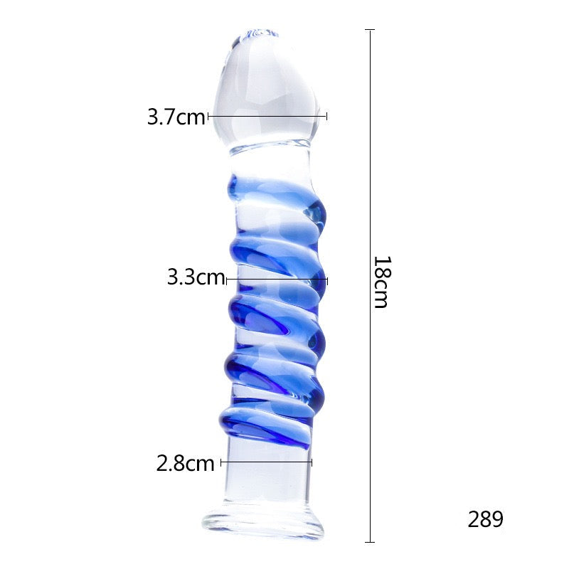 Dương vật anal thủy tinh xanh xoắn mát lạnh kích thích mãnh liệt