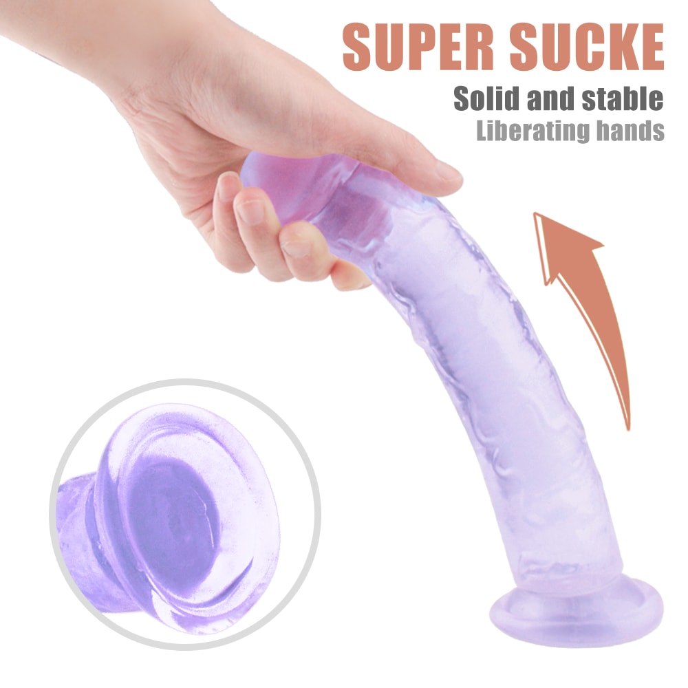Dildo Tím Mỏng Dài Linh Hoạt Hút Mạnh Nghiện Ngập