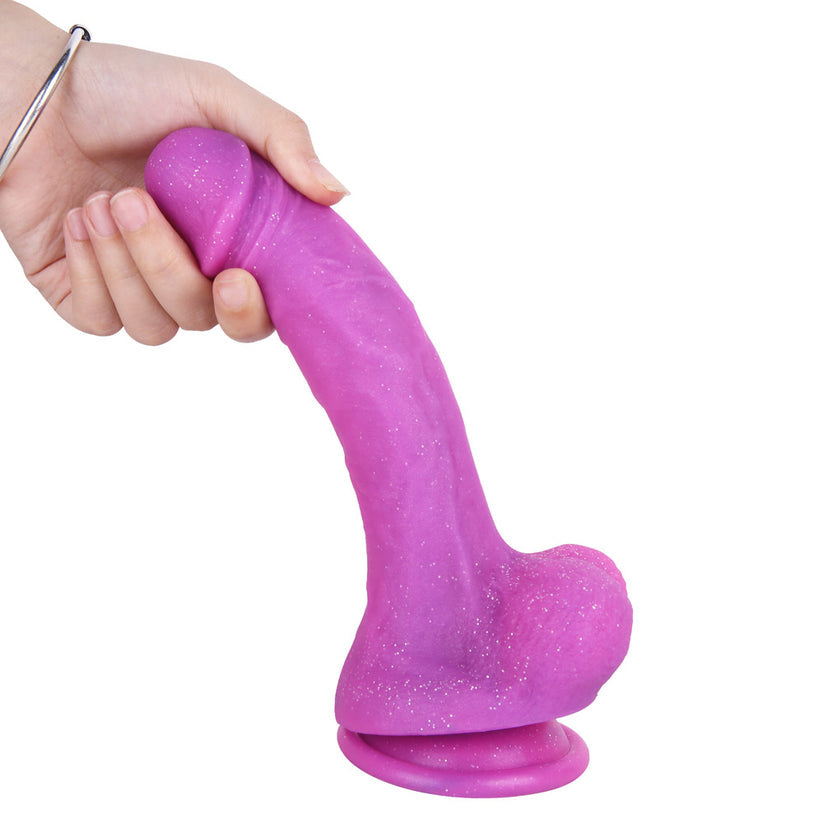 Dildo Silicon Tím Lấp Lánh 21cm Lý Tưởng Khoái Lạc