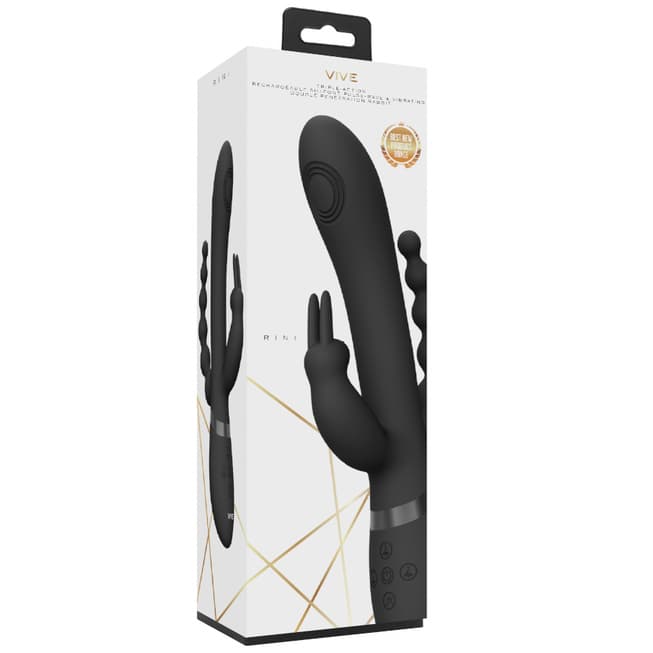Shots Vive Rini Thỏ Rung Đen 22cm 3 Động Cơ Bùng Nổ