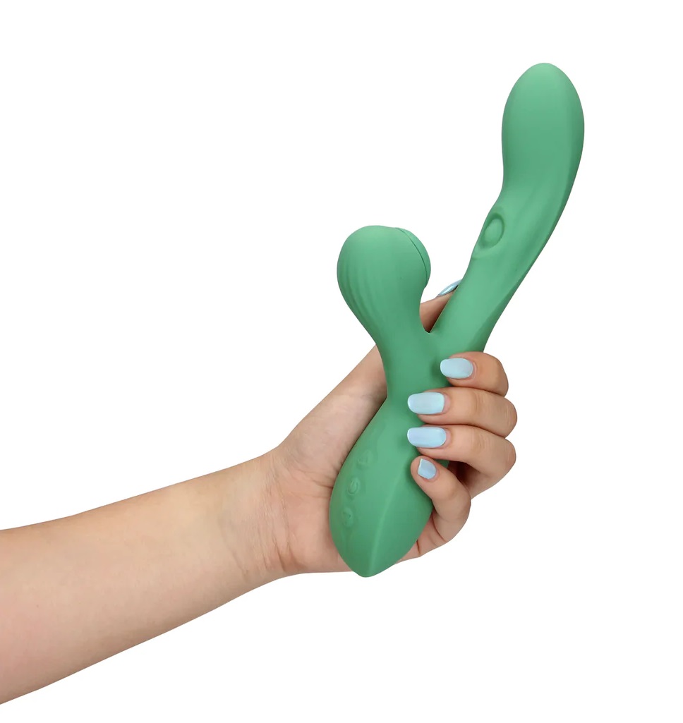 Loveline thỏ lưỡi giả kích thích xanh silicone Hà Lan rung