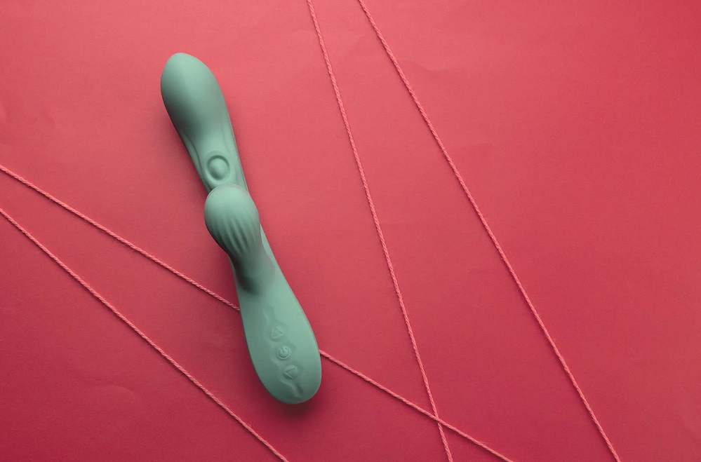 Loveline thỏ lưỡi giả kích thích xanh silicone Hà Lan rung