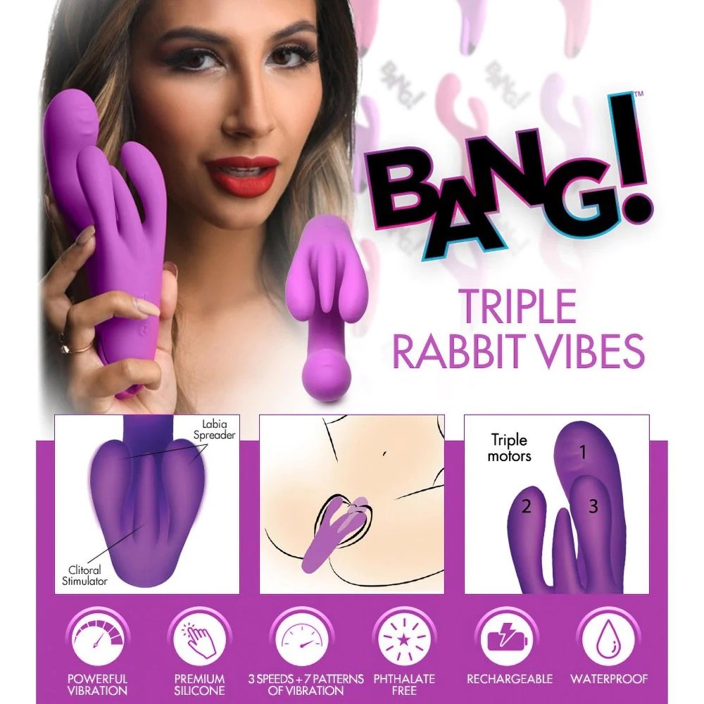 Bang! Vibrator Thỏ Ba Đầu Tím Siêu Đỉnh